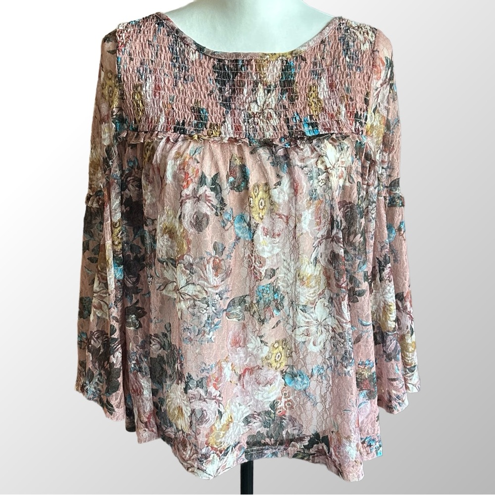 Anthropologie Akemi + Kin Blouse NWT Women's M Rose Pink Patritzia Lace Peasant
